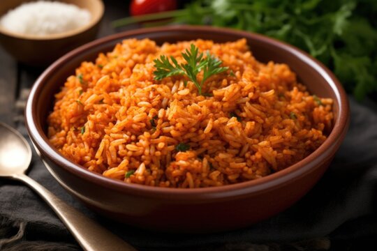 traditional nigerian jollof rice in a bowl