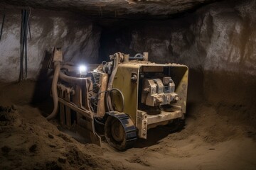 Fototapeta na wymiar Rear view of excavation device in underground passage. Generative AI