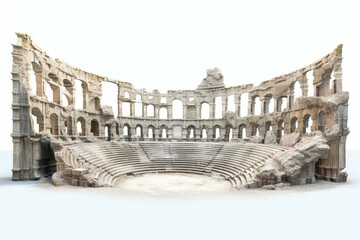 Ruin remains of Roman amphitheatre on white background. Generative AI