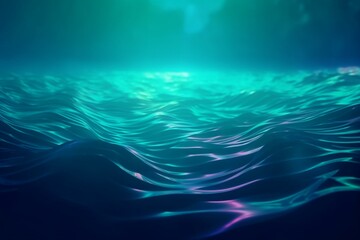 Abstract marine background with underwater seascape and light rays. Aqua waves and ripples create colorful lines. Gradient looped wallpaper in ultra HD 4K for broadcast or presentation. Generative AI - obrazy, fototapety, plakaty