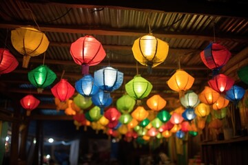 Fototapeta na wymiar paper lanterns hung for diwali