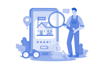 Obraz na płótnie Canvas A man finding a house for rent on a mobile app