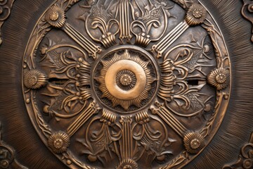 Naklejka premium detail of intricate designs on a worn buddhist mandala