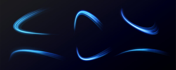 Blue glowing shiny lines. Vector blue light effect, neon speed motion curve.Speed ​​line.Vector.