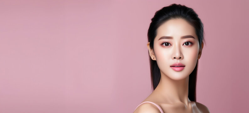 Beautiful young asian woman with clean fresh skin on rosa background, beauty and spa, asian women portrait.