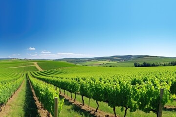 Fototapeta na wymiar panorama of a green vineyard under a clear sky