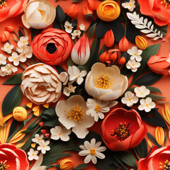 Papercut floral 3d plants flowers repeat pattern