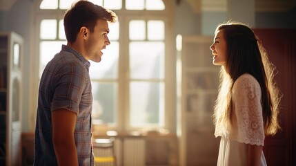 Young man and woman arguing with each other