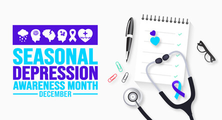 December is Seasonal Depression Awareness Month background template. Holiday concept. background, banner, placard, card, and poster design template with text inscription and standard color. vector