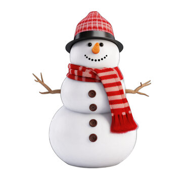 Snowman with a happy face isolated on transparent background
