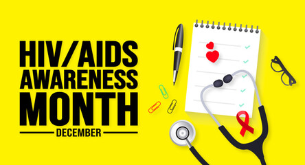 December is HIVAIDS Awareness Month background template. Holiday concept. background, banner, placard, card, and poster design template with text inscription and standard color. vector illustration.