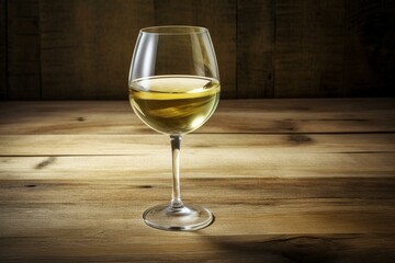 Appealing white wine in a glass on a wooden tabletop. Generative AI