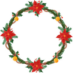 beautiful wreath Decorated with red flowers and balls for Christmas