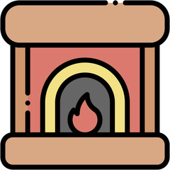 Vector Icon Fireplace, Chimney, Living Room, Winter, Warm, Cold