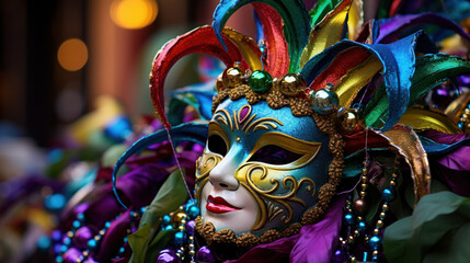 Mardi gras carnival mask background. AI - obrazy, fototapety, plakaty
