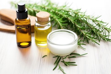 freshly cut rosemary next to diy skincare products