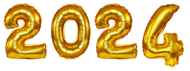 2024 golden mylar ballon isolated numbers for new year