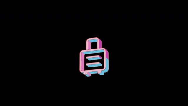 Bright suitcase rolling icon is jumping merrily. Retro style. Alpha channel black. Looped from frame 120 to 240, Alpha BW at the end