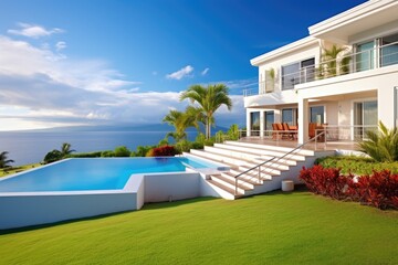 Fototapeta premium luxury villa with a landscaped yard and sea view