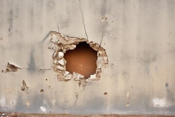 a wall with a large hole in need of repair - obrazy, fototapety, plakaty