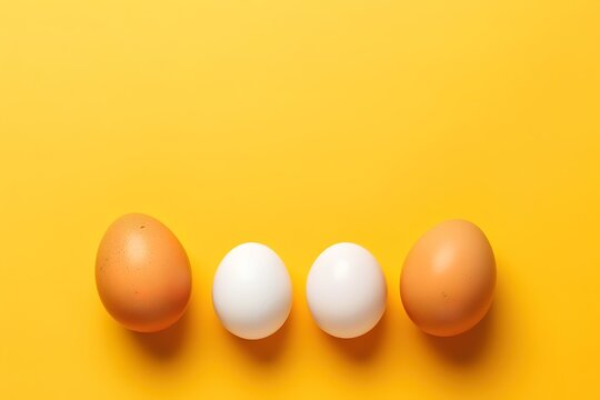 some healthy eggs in photo on yellow background. Generative Ai