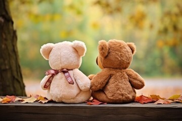 two teddy bears facing opposite directions