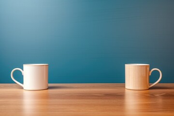 two empty coffee cups facing opposite directions - obrazy, fototapety, plakaty