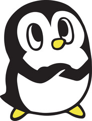かわいいシンプルペンギン　腕を組んで考えるポーズ