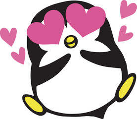 かわいいシンプルペンギン　嬉しい大好きポーズ(ハート付)