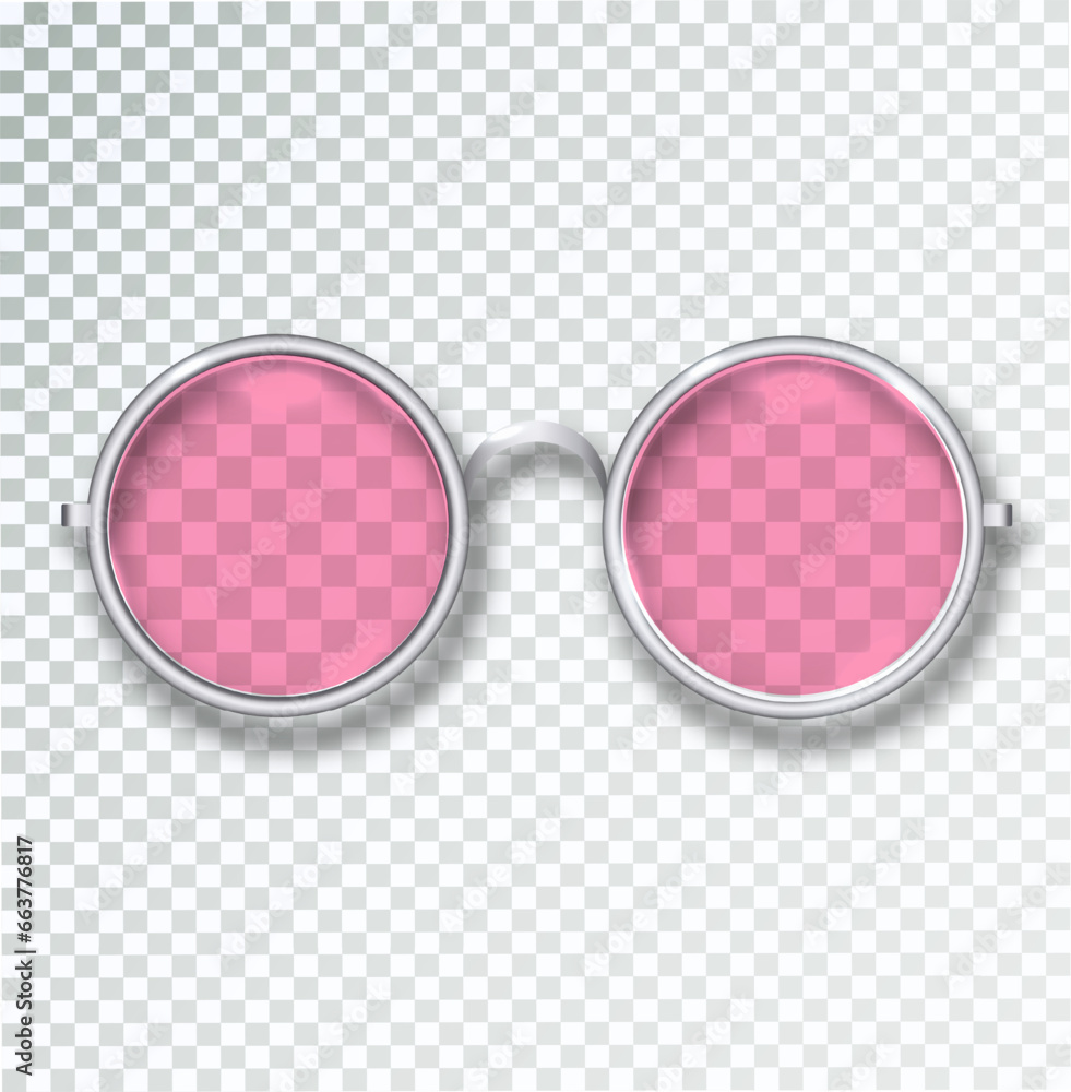 Wall mural pink glasses round black rimmed glasses accessory. optics see well lens vintage trend. vector