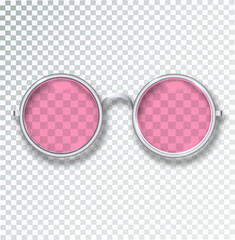 Pink glasses round Black Rimmed glasses accessory. Optics see well lens vintage trend. Vector