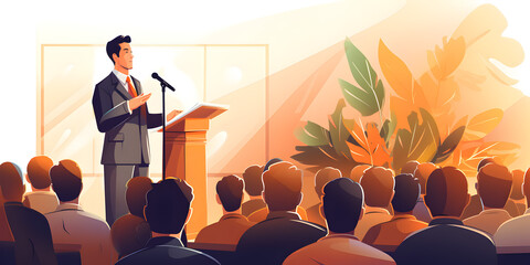 Public speaking in the podium illustration background - obrazy, fototapety, plakaty