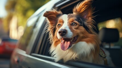 Portrait Of a Dog Peeking Playfully from Car Window
