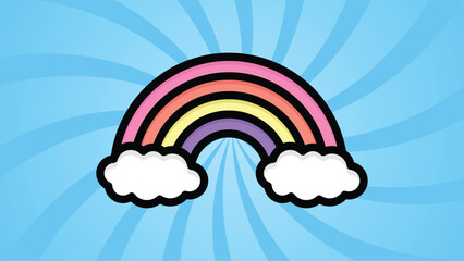 Colorful rainbow with clouds on blue background