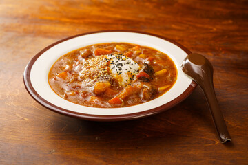 Special fast food curry rib rice and ingredients