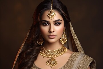 The portrait captures the beauty and elegance of an Indian woman dressed in traditional attire. - obrazy, fototapety, plakaty