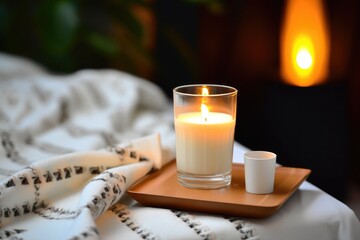 glass of warm milk on a nightstand beside a sleeping pill