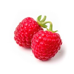 close-up photo of red raspberries on white background. Generative AI