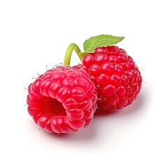 close-up photo of red raspberries on white background. Generative AI