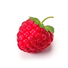 close-up photo of red raspberries on white background. Generative AI