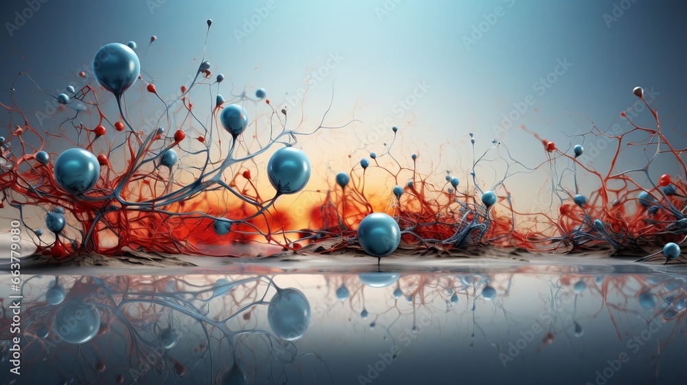 Poster artistic neural links concept: colorful abstract network illustration symbolizing connectivity and c
