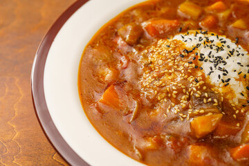Special fast food curry rib rice and ingredients