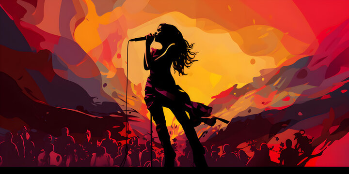 Illustration background of silhouette woman singing