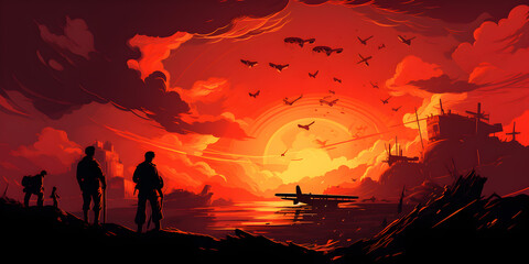 Fototapeta premium Illustration background of world war