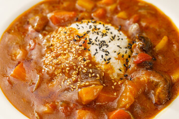 Special fast food curry rib rice and ingredients