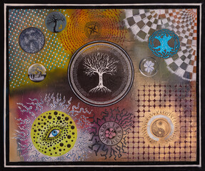 Painting with Mystical Symbols on Textured Canvas