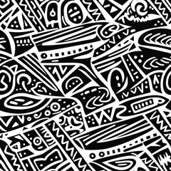 Fish underwater zentangle doodle repeat pattern ornament coloring pages black and white