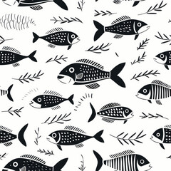 Fish underwater zentangle doodle repeat pattern ornament coloring pages black and white