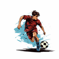 Soccer player hand-drawn comic illustration. Football player. Vector doodle style cartoon illustration © B-design