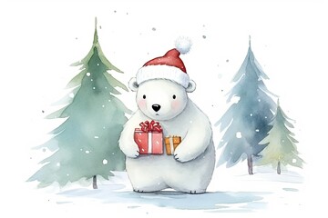 cute icebear christmas cartoon watercolor design